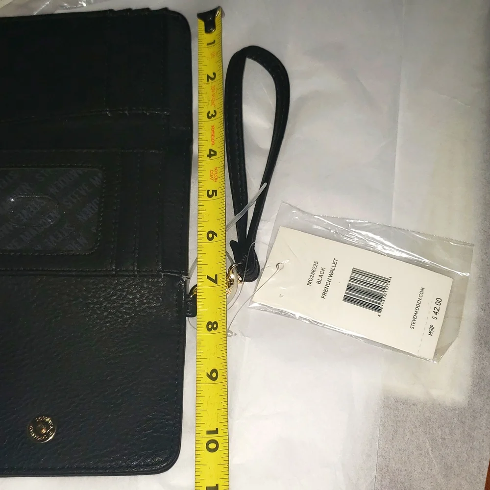 Steve Madden NEW French Wallet Wristlet Money Holder Vegan NWT BLACK GOLD Gift!